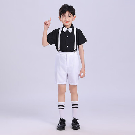布恋猫儿童合唱服4-13岁演出服新款花童白纱裙小女孩主持人团体服 男款香槟色五件套 160 cm