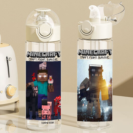 
Howwander Minecraft Steve Kuli fear peripheral straw cup 2D water cup plastic cup cartoon peripheral SF1283 world plastic straw cup 650ml