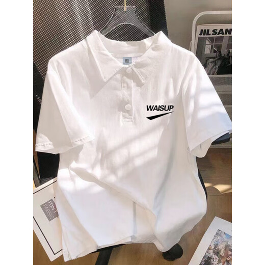 Schweres Polo-Shirt kurzärmeliges Männermarke modische Marke Sommer Lose Baumwolle vielseitig halbärmelte T-Shirt Revers Top [3878*yx love] -White M _80-110Jin [Jin ist 0,5 kg]