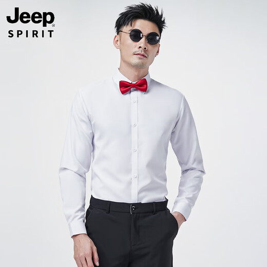 JEEP SPIRIT伴郎服兄弟装婚礼衬衣西装礼服兄弟团衣服男西服结婚春秋季白衬衫 长袖白色衬衫+黑色西裤+黑色领结 3XL /36码
