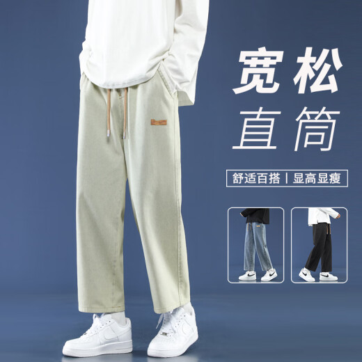 Foss Phil Jeans's Men's Spring и Summer Loose Straight Prants American High Street Trend Casual Dein Point Pants Мужчины 718-K830 Retro Blue M (рекомендуется 110-130JIN [JIN равно 0,5 кг])
