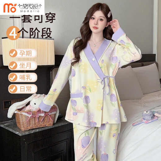 Modal confinement clothes, solid color cotton, spring and autumn, May 6, pregnant women pajamas, summer thin style, feeding, breastfeeding, home furnishing [New Chinese-style pure. Cotton] Lace 829 Mushroom Rabbit L [85-115Jin [Jin equals 0.5 kg]]