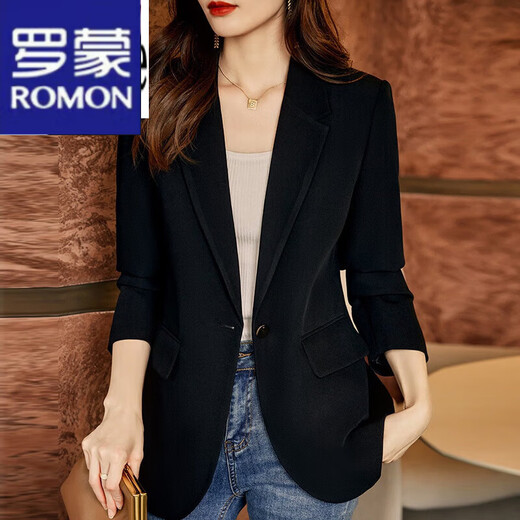 ROMON Light Luxury Women's Casual Small Blazer Women's 2025 Spring and Autumn New Korean Style High-end Commuting Top Single Black Suit XL