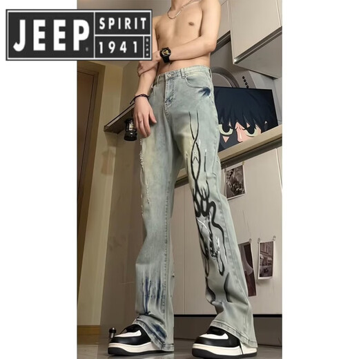 Jeep Spirit Jeep Flame Jeep Jeans Herren Sommertrendmarke Straight Pants High Street Style 692-Black XL [120-135jin [Jin entspricht 0,5 kg]]