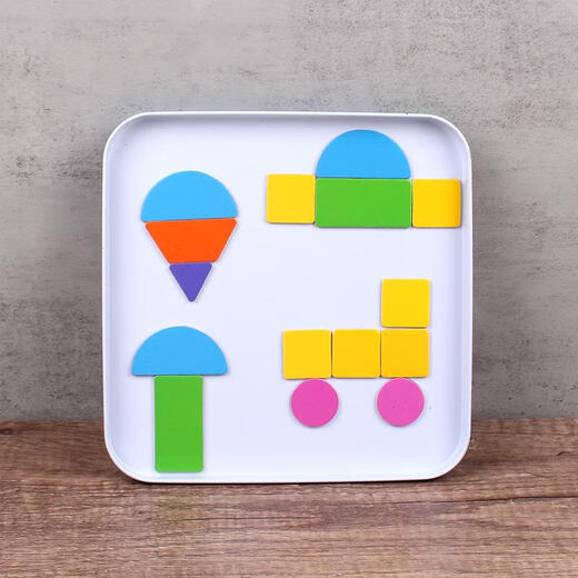 Keqin Magnetic Patch Children's Toys Montessorius Early Education Magnetic Puzzle Kindergarten Tangram Géométriques Formes 3-6 ans 128 pièces de patch magnétique + motif 64 faces