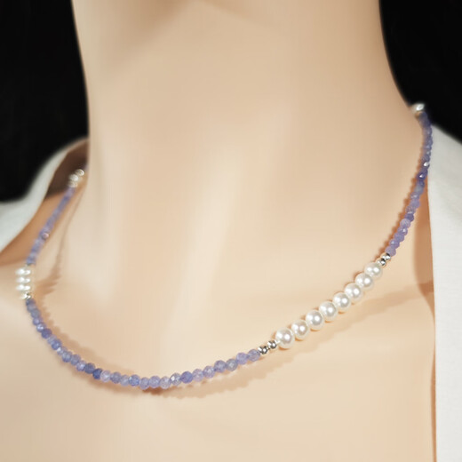 Shengbei S925 sterling silver natural aurora pearl tanzanite necklace multi-ring bracelet elegant and fashionable clavicle chain Yili tanzanite necklace 40cm