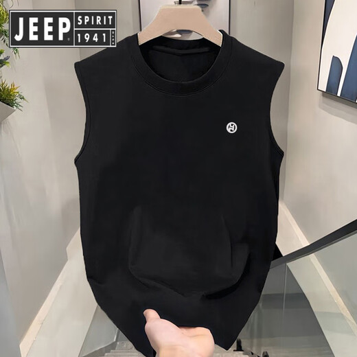 JEEP SPIRIT吉普无袖背心男夏季潮牌纯棉健身运动坎肩衣服情侣装短袖t恤男 白色纯棉背心-1365 M 【建议110-130斤】