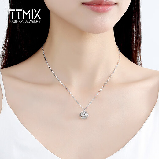 TTMIX embroidery ball platinum pendant new Chinese style pt950 women's hollow gold necklace for girlfriend flash o chain small size 4.3-4.5g 43+3cm