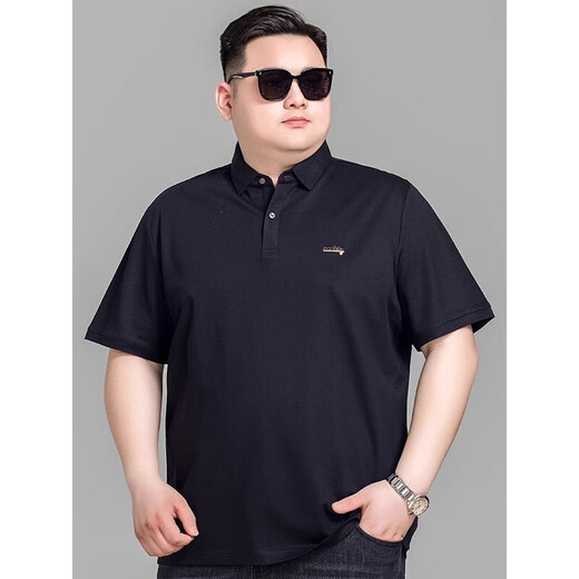 Large size short-sleeved polo shirt men's summer business casual plus fat enlarged loose versatile simple lapel T-shirt trendy-L07 black 5XL -Weight 190-210Jin Jin is equal to 0.5 kg