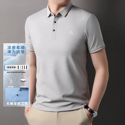 Montagut Herren Mulberry Seide Festkörperpolo-Hemd Sommergeschäft Casual Iron-freies kurzärmelige T-Shirt-Männer 1416 Honig Melongrau Durchschnittsgröße 165/m (100-120 Jin [Jin gleich 0,5 kg])
