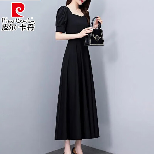 皮尔卡丹（pierre cardin）赫本法式小黑裙气质短袖2025夏季时尚新款收腰显瘦中长款裙子 7270短款黑色【 GD723-7 M 【90-105斤