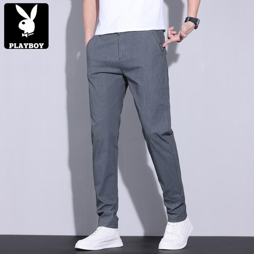 Playboy (Playboy) Sommer Dünne Männer lässige Hosen loser gerades koreanischer Stil elastischer High-End Light Business Hosen vielseitige trendige Hose 838 Schwarz und Grau 32 (Empfohlen 130-140jin [Jin gleich 0,5 kg]))