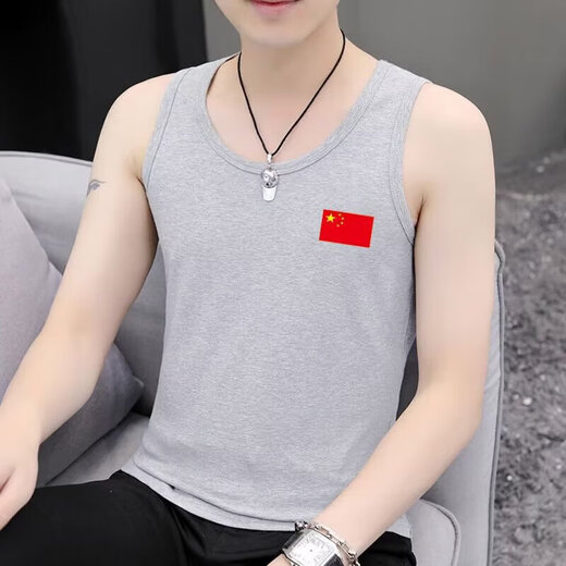 Mode Marken Männerweste Sommer Sport Fitness Weste Schlanker fit in ärmelloses T-Shirt Herren Ice Silk Base Sweat Shirt Trendy National Flagge Weste Schwarz XL [120-135jin [Jin entspricht 0,5 kg]]