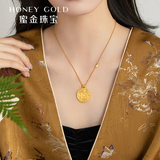 HONEYGOLD Honey Gold Jewelry Gold Pendant Foot Gold Ancient Method Mountain and Sea Painting Scroll Nine-tailed Fairy Fox Pendant HGG1694 Work fee of 470 yuan/piece 15.74g