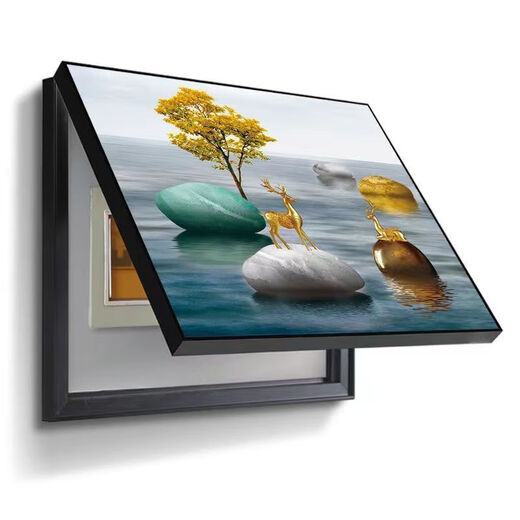 山头林村电表箱装饰画免打孔遮挡挂画现代客厅餐厅空开盒壁画配电柜总开关 kh693-A2鹿鹿相望 60*40[可覆盖横长53*竖高33]x