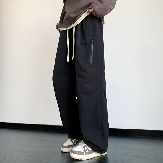 Ziweiqi American Workwear Casual Hosen Herren Frühling und Herbst lose geraden Gezeiten K9855 Black M 80-100jin [Jin entspricht 0,5 kg]