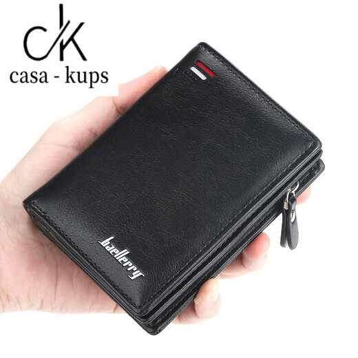 casa-kups真皮钱包男款拉链零钱包多卡位大容量2025新款银包男士短款皮夹子 咖啡色