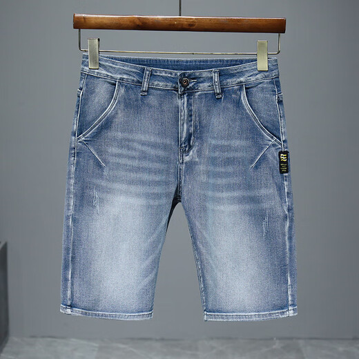 Zengzhi 2025 Nouveau court métrage en denim mince en cinq points pour hommes lâches allongés à mi-trousser.