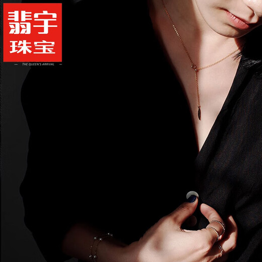 Feiyu 14K gold leaf clavicle chain double-layer feather non-fading necklace women's Y neck chain tassel adjustable pure gold pendant