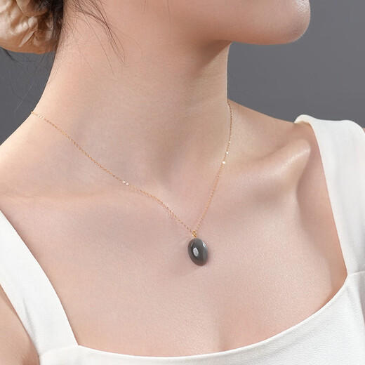 Dara 18K gold buckle and Hetian jade pendant female smoke purple pigeon egg necklace birthday gift for girlfriend and mother safety token