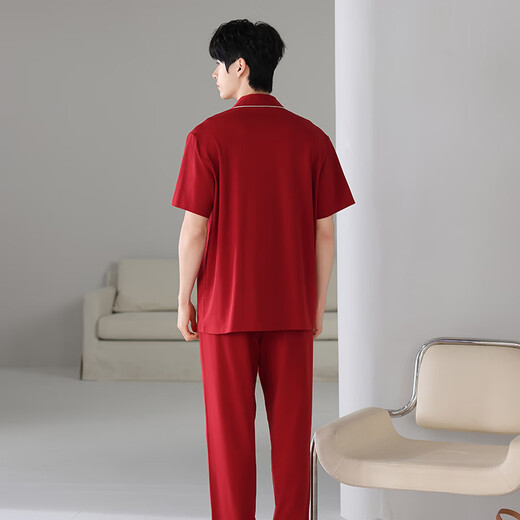 Langsha (Langsha) pareja casada pijamas un hombre y una mujer verano delgada algodón puro puro algodón rojo festivo festivo ropa de ropa para el hogar 866 + 766 m mujeres + 2xl 2xl para hombres