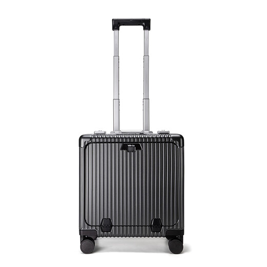 Walker Shop轻奢品牌登机箱铝框拉杆箱小型轻便商务旅行箱前置开口行李箱子 深灰色 20英寸 【竖版登机箱】