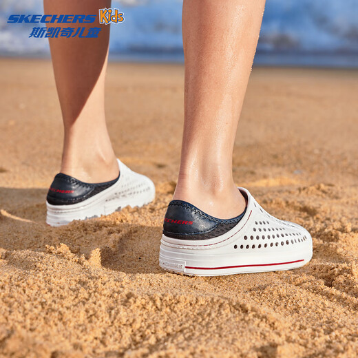 Skechers Children's Shoes Women's Autumn New Slip-on Children's Crocs One-Shoe Two-Wear Casual Breathable Sweat-wicking Sandals White/Navy Blue/Red/WNVR 27.5