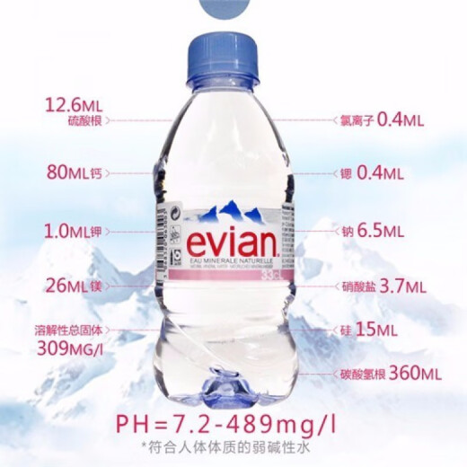 盘中玉【3893人收藏】EVIAN 依云矿泉水 330ml 500ml法国进口矿泉水弱碱 500ml*2瓶