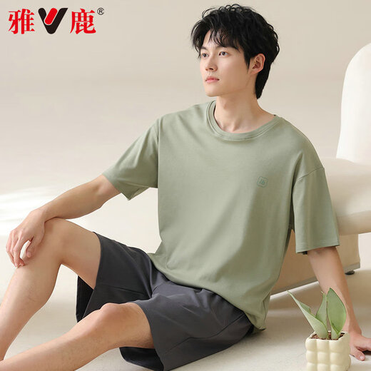El algodón de algodón puro de pijama para hombres yalu para hombres delgados delgados de manga corta se puede usar ropa casera casual de ropa para niños de gran tamaño 42M13601 XL [Peso recomendado 120-140Jin [Jin equivale a 0.5 kg]]]
