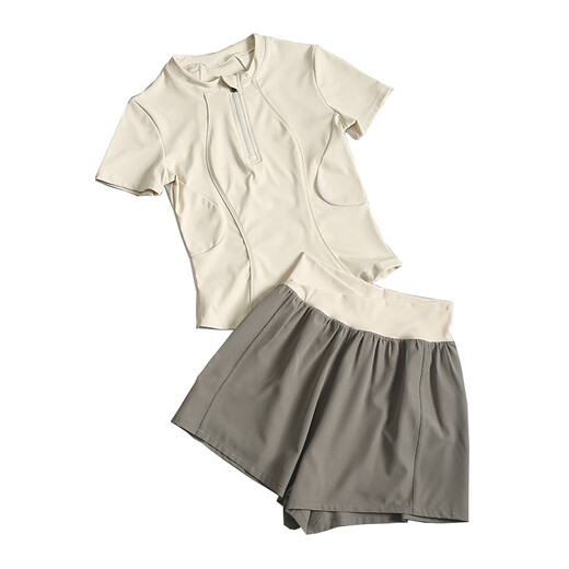 LULU Lulu Sportswear Suit Women's Summer New Quick-Drying Fashion Internet Celebrity Pilates Training Fitness Running Yoga Ivory White + Khaki L