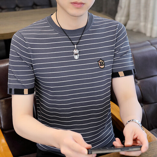 
Bolomido luxury international high-end brand new knitted ice silk short-sleeved men's summer new fashion brand slim high-end round neck 1518 khaki M