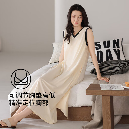 莫代尔背心睡裙女夏季莫代尔长裙2025新款高级感无袖孕妇睡衣带胸垫薄款 12004D L