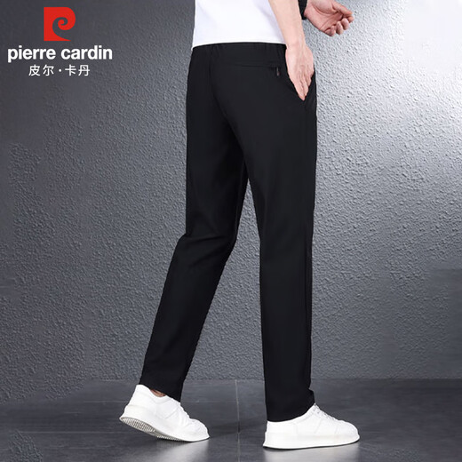 皮尔卡丹（pierre cardin）休闲裤男夏季冰丝轻薄直筒裤男士弹力速干长裤子男装 黑色 XL