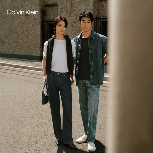 Calvin KleinJeans【复刻90系列】25春夏新款女士ck亚麻直筒牛仔裤47AB718 RBW-牛仔深蓝 28