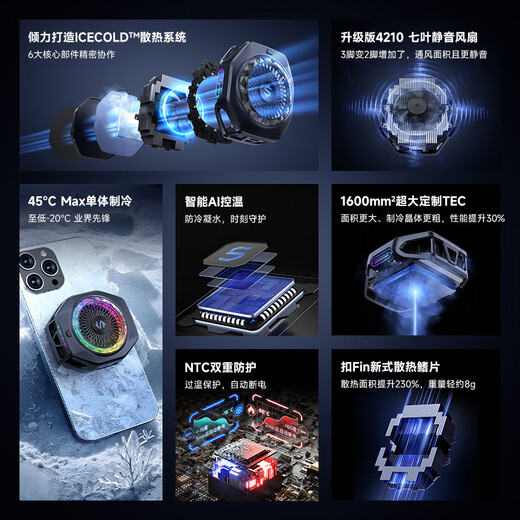 黑鲨手机散热器冰封5Pro 磁吸版 游戏直播散热强制冷 适用苹果iPad平板小米一加IQOO红魔华为OPPO魅族 黑鲨背夹5Pro 磁吸版+（45w充电头）