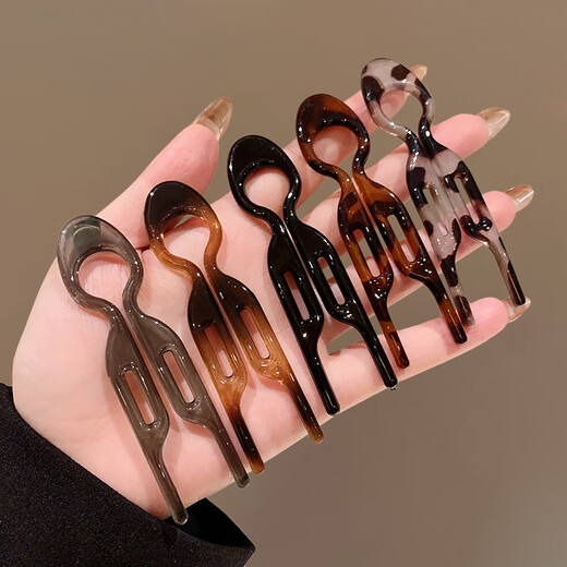 He Jiagong multi-functional small fish hairpin U-shaped hair artifact female back head ball head fixed clip headdress 3# large brown 5 pieces