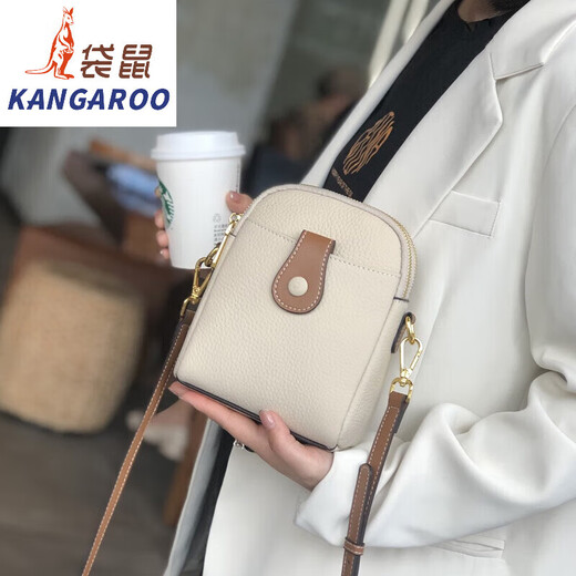 Kangourou 2025 petit sac pour femme nouveau style sac pour femme en cuir véritable souple sac pour téléphone portable sac seau polyvalent sac à bandoulière tendance mini sac pour femme blanc cassé