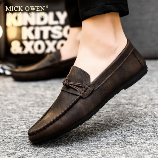 密克欧恩 MICK OWEN男士豆豆鞋韩版商务工作休闲皮鞋透气百搭防滑一脚蹬男鞋2025秋季 D826黑色 39偏小