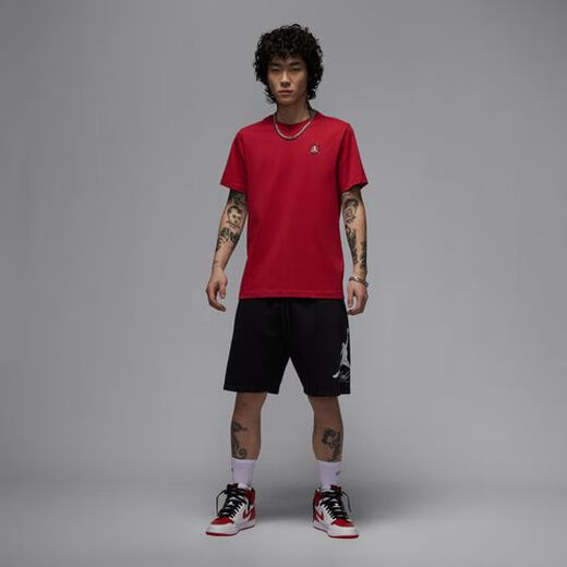 NIKEJordan耐克乔丹男子红色纯棉印花T恤夏季新款针织棉IB7529-687 L