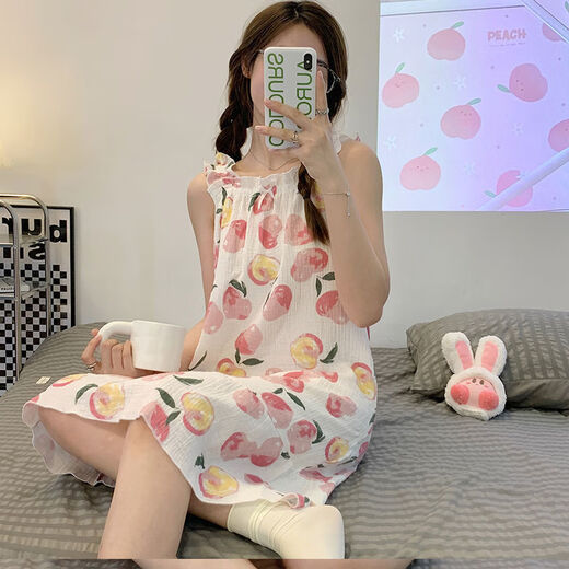 Single Nanwei Gaze Baumwoll Nachthemd Frauen Sommer Pyjama Ins windiger und hoch aussehendes reines und lustvolles Mädchen süßes Nachthemd Schwangeres Frauen Nachthemd 702 Kirschapricot 3xl empfohlen 150-170jin [Jin gleich 0,5 kg]