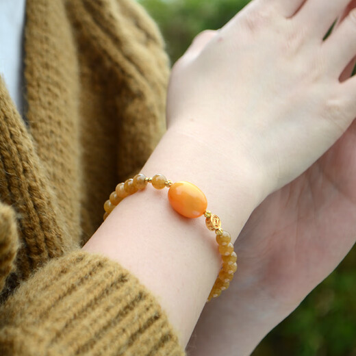 Her Generation Natural Beeswax Hetian Jade Bracelet Women's Hetian Jade Bead Bracelet Gift for Lover Coin Style 6mm