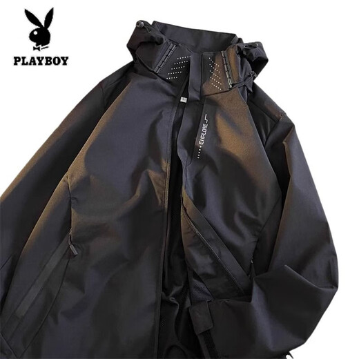 花花公子（PLAYBOY）冲锋衣男款2025新款夏季薄款户外三合一外套软壳爬山服女防风登山 6628黑色【男女同款】【三合一】 3XL
