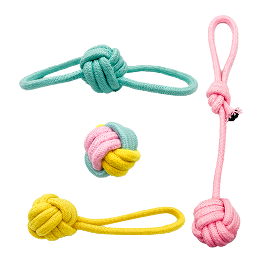 ZanChong Macaron Cotton Rope Teething Dog Toy 4-piece Set Dog Toy Bite-Resistant Teething Ball Pet Puppies Little Self-Happiness