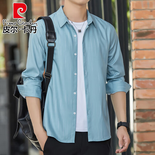 Pierre Cardin Camisa de manga larga para hombres Summer Seda de seda fresca de estilo solar de estilo delgado y camisa externa transpirable Chaqueta suelta y madura 6169 Negro M 90-110Jin [Jin iguala 0.5 kg]