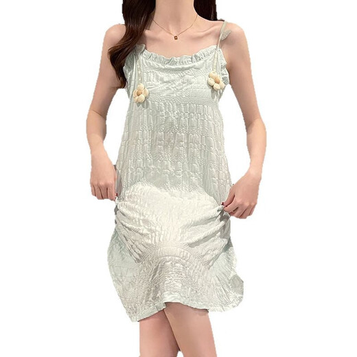 S.SOFEA夏季睡裙女云朵棉胸垫吊带可外穿家居服 JDX-838S#【绿色】 170 160(M)