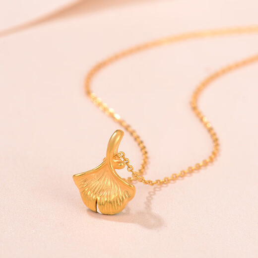 Taijufu Pure Gold 3D Hard Gold Pendant and Necklace 999 Pure Gold Jewelry Gold Gift for Girlfriend Gold Ginkgo Pendant Single Pendant