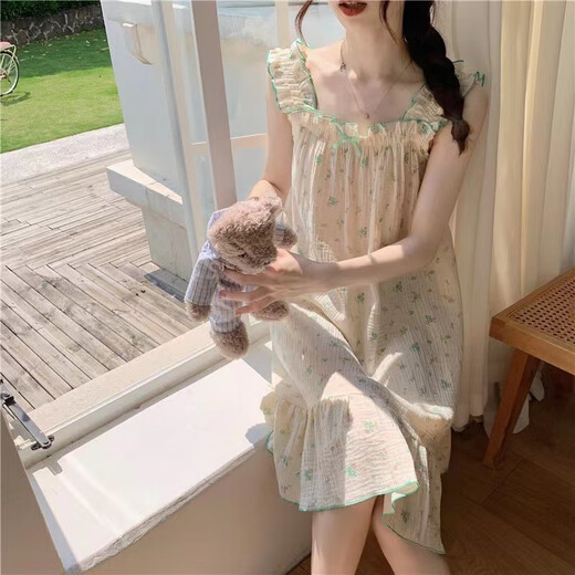 Single Nanwei Gaze Baumwoll Nachthemd Frauen Sommer Pyjama Ins windiger und hoch aussehendes reines und lustvolles Mädchen süßes Nachthemd Schwangeres Frauen Nachthemd 702 Kirschapricot 3xl empfohlen 150-170jin [Jin gleich 0,5 kg]