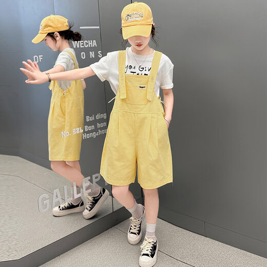 Disney Girls Overalls passt zum Sommer 2025 Neues modisches mittleres und großes Kinder Sommer kurzärmelig T-Shirt Zwei-teiliger T-Shirt 130 cm