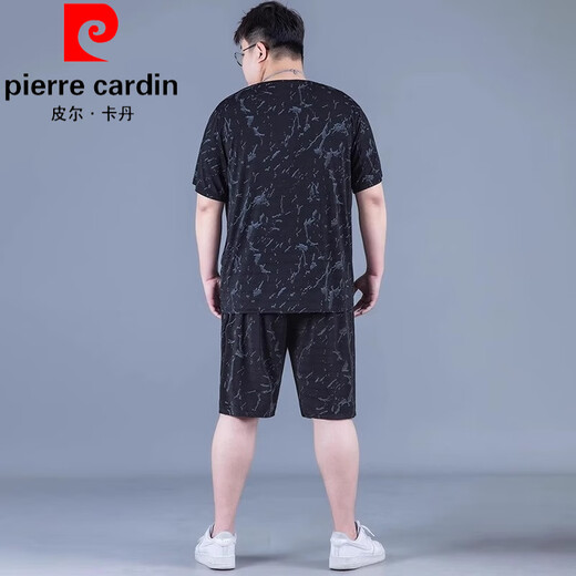 皮尔卡丹（pierre cardin）冰丝运动套装男夏季大码薄款男士速干五分裤胖子加肥加大宽松短袖 PZ830黑色 高质量冰丝套装 6XL 建议225250斤