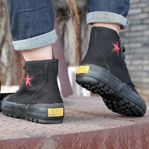 3531三防纳米防刺穿解放鞋黑色防水防油污工地劳保鞋民工高帮帆布鞋男 黑色高防刺穿 40 (建议拍小一码)